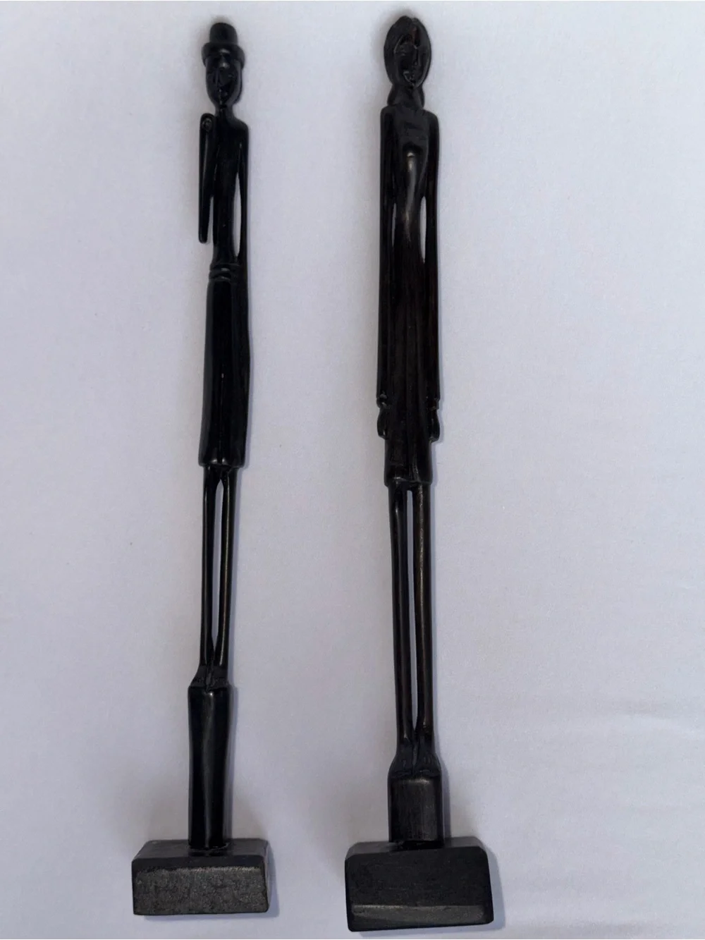 Hand-Carved Black Wood African Figure Pair - Decorative Home Sculptures